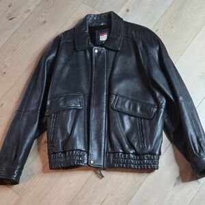 JPark Mens Classic Black Leather Bomber Jacket Lamb Sz XL